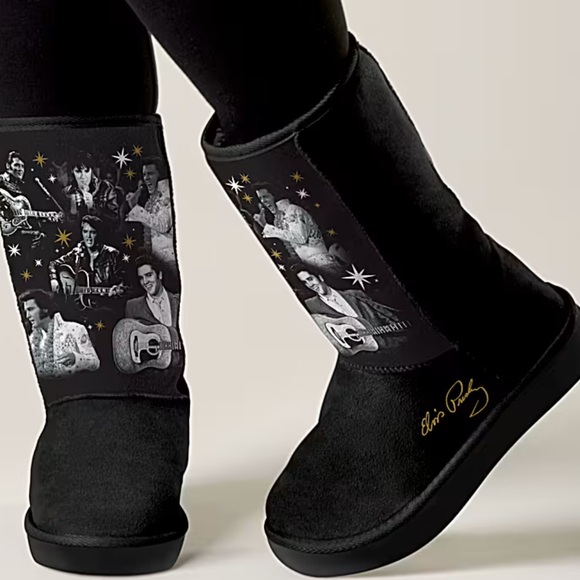 The Bradford Exchange Shoes - Bradford Exchange Women’s Elvis Presley Burning Love Black Boots US 8 NWOT